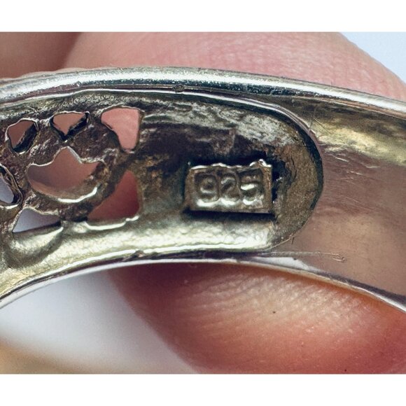 Estate Sterling Silver 925 Filigree Scroll Wide Band Ring Size 8 Vintage Style - Picture 6 of 9